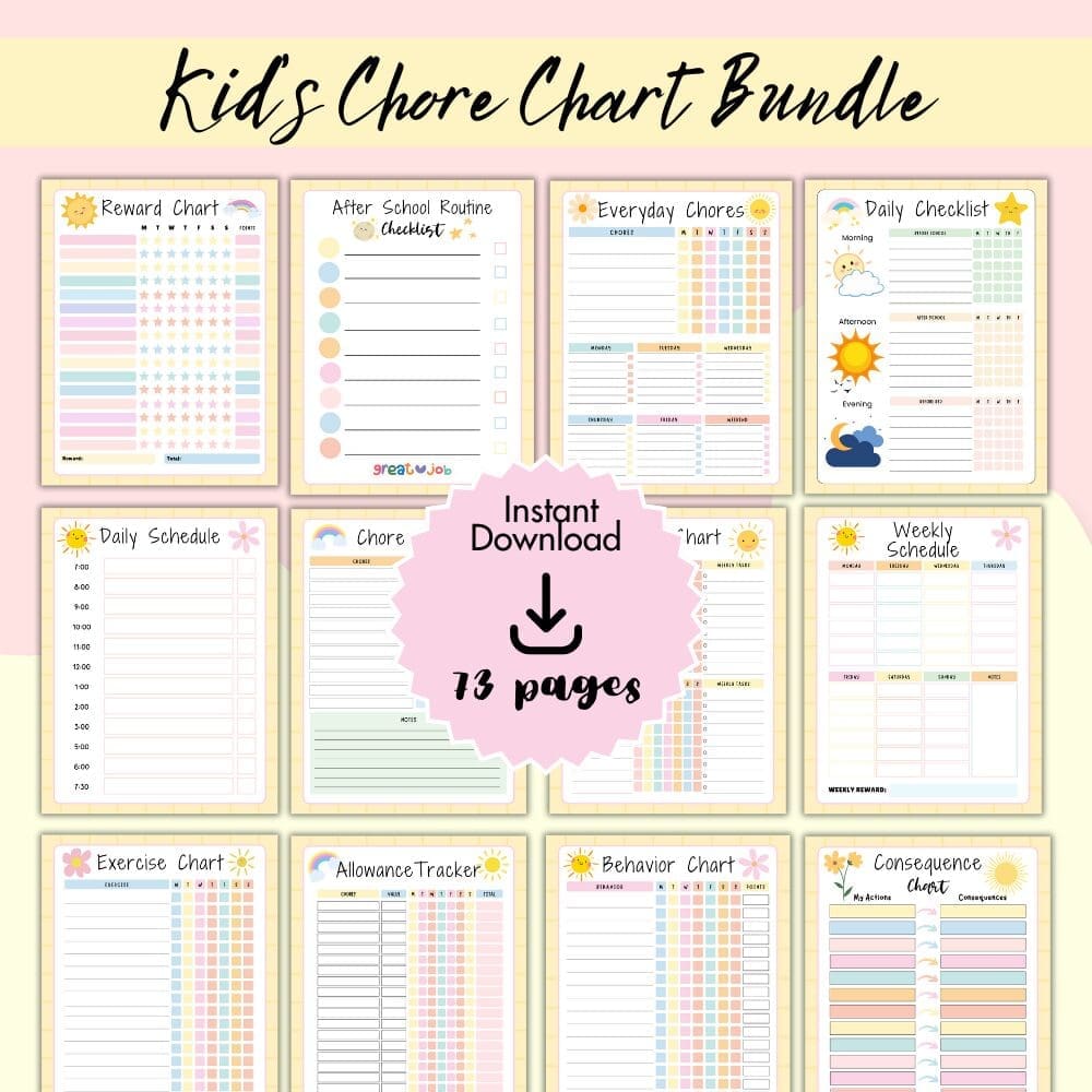 Pastel Kids Chore Chart Bundle